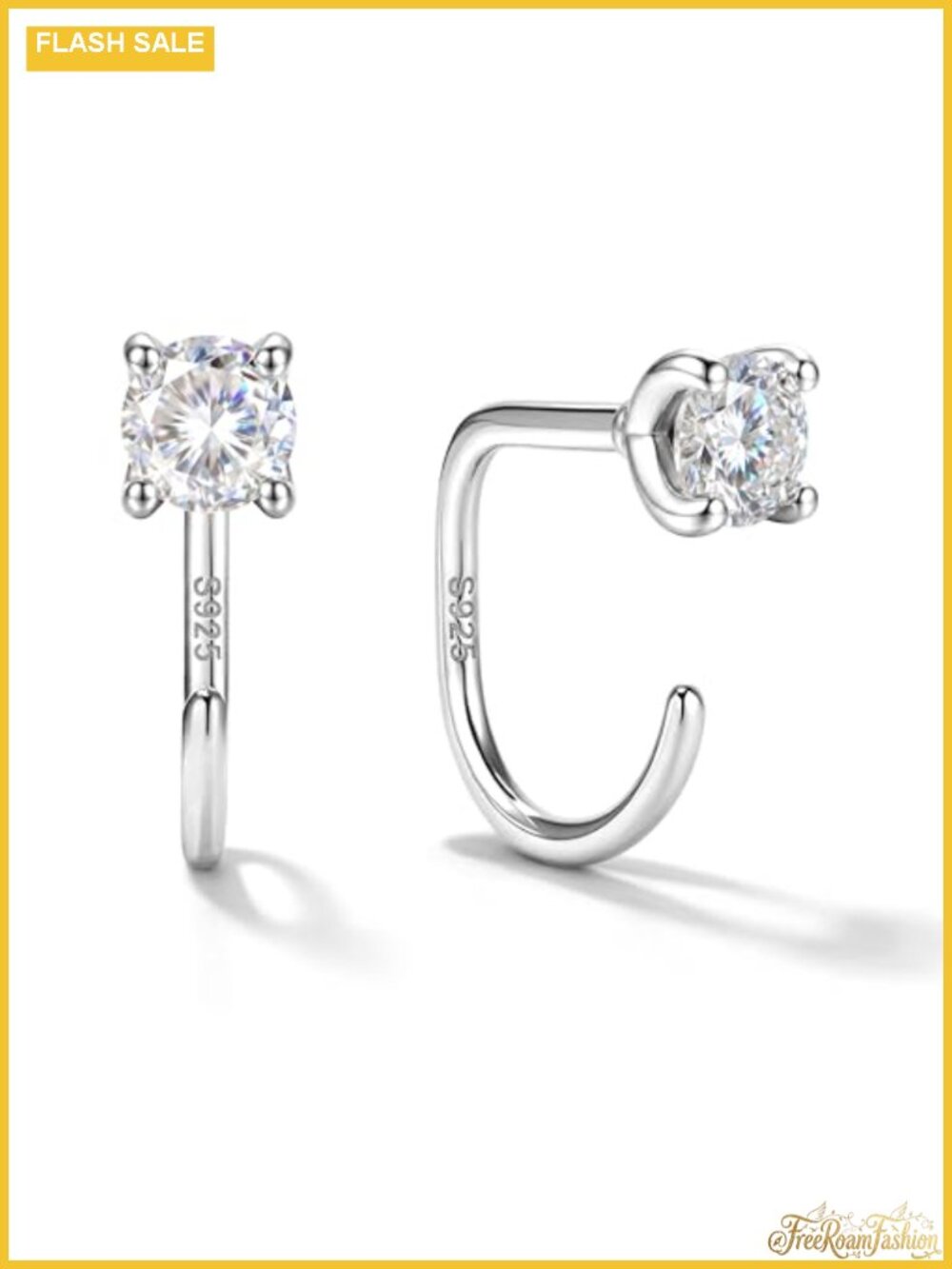 Moissanite Half Hoop Earrings 925 Sterling Silver, 2-4mm